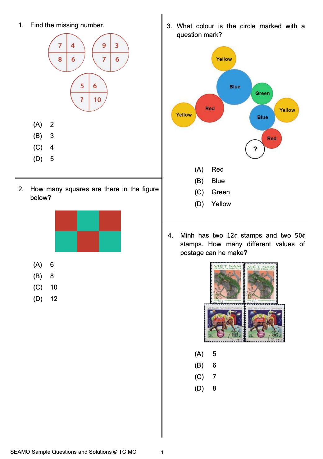 Sample test questions of the SEAMO competition (for grades 1 and 2)