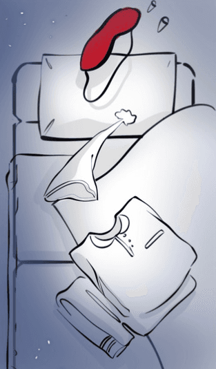 Black and white line sketches planning various scenes of an airline cabin experience