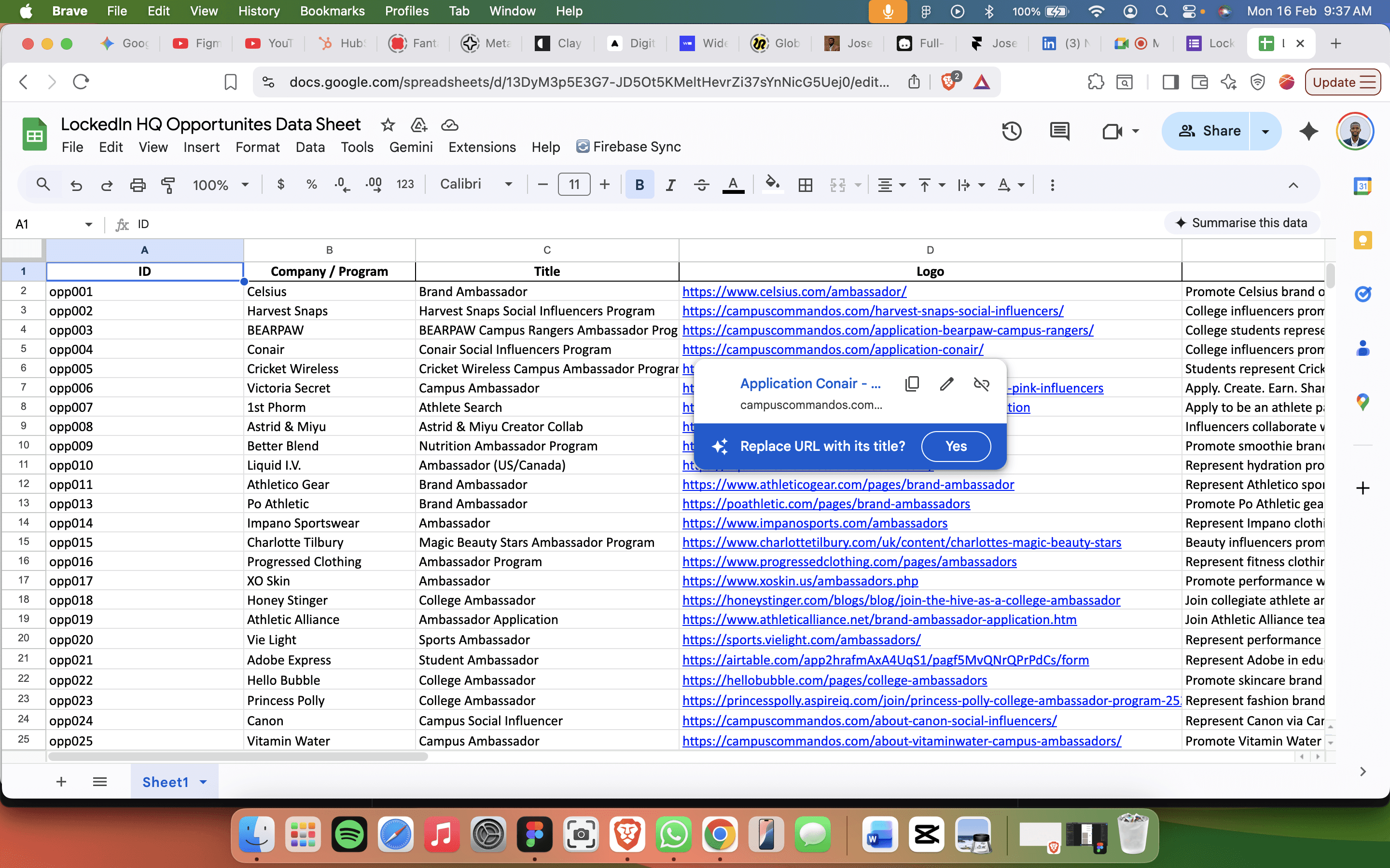  The old messy Google Sheet previously used by the admin for the opportunities command center