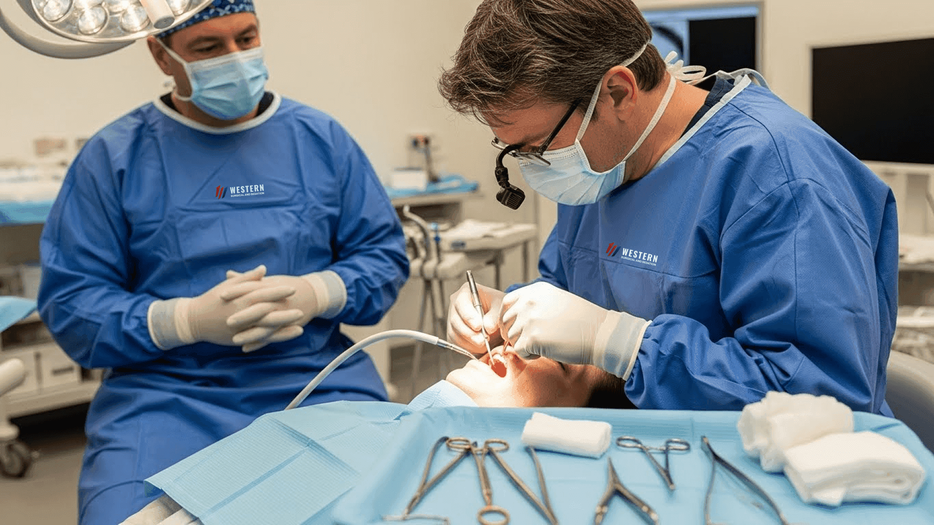 General dentist performing a third molar extraction during live surgical training