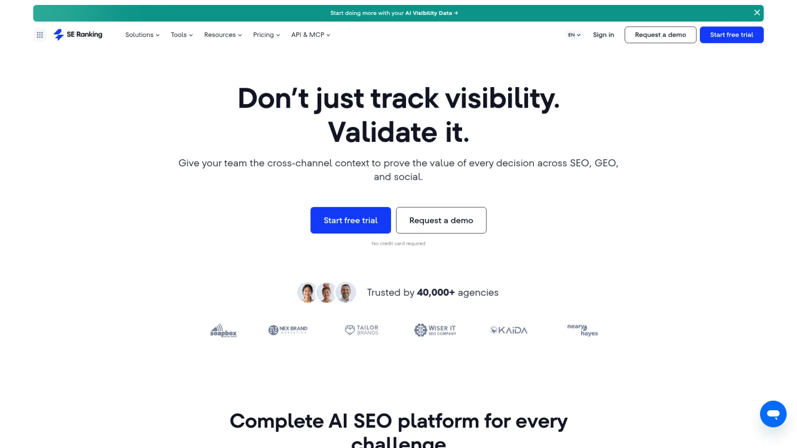 SE Ranking homepage