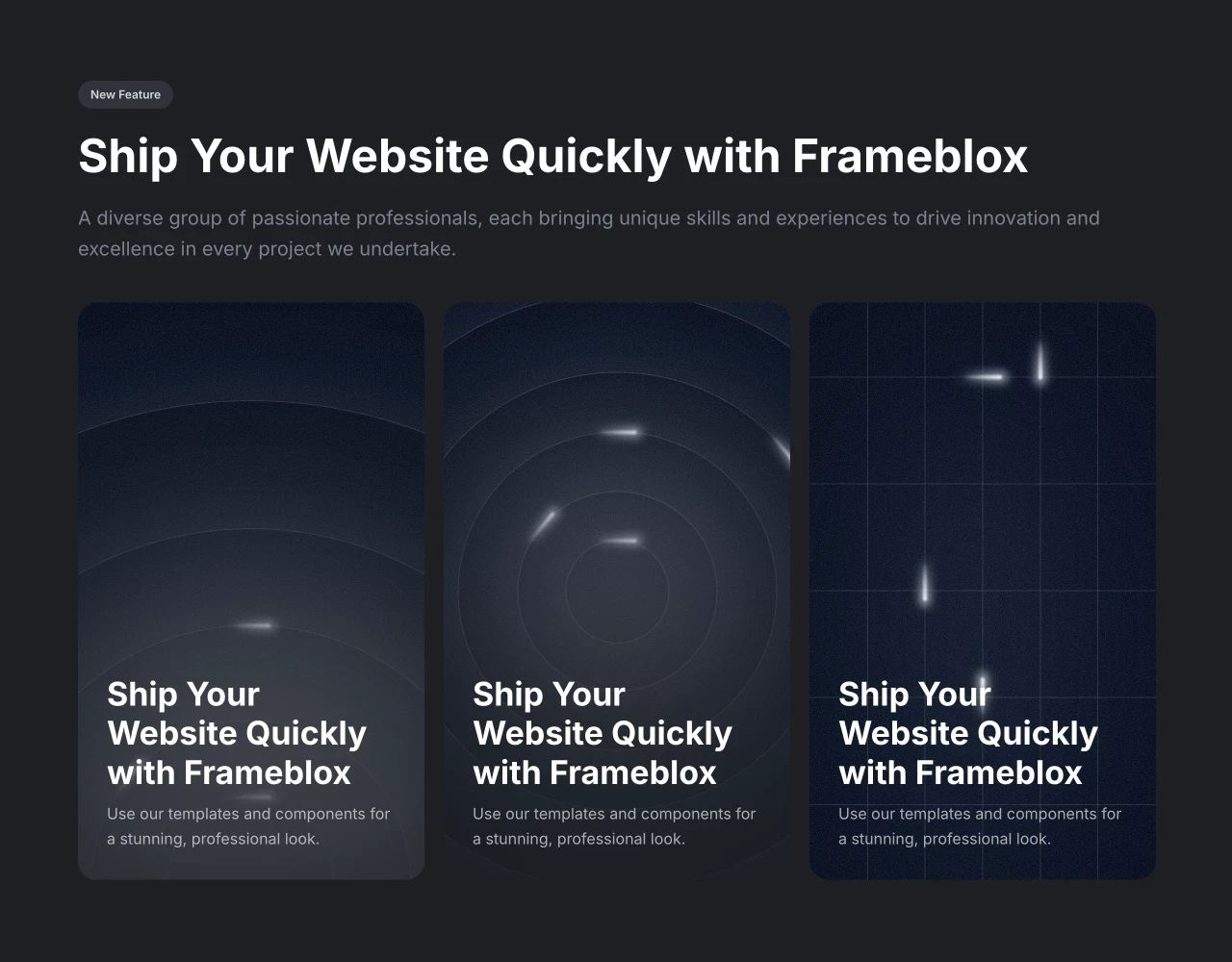 Framer Dark Features Section - Frameblox UI