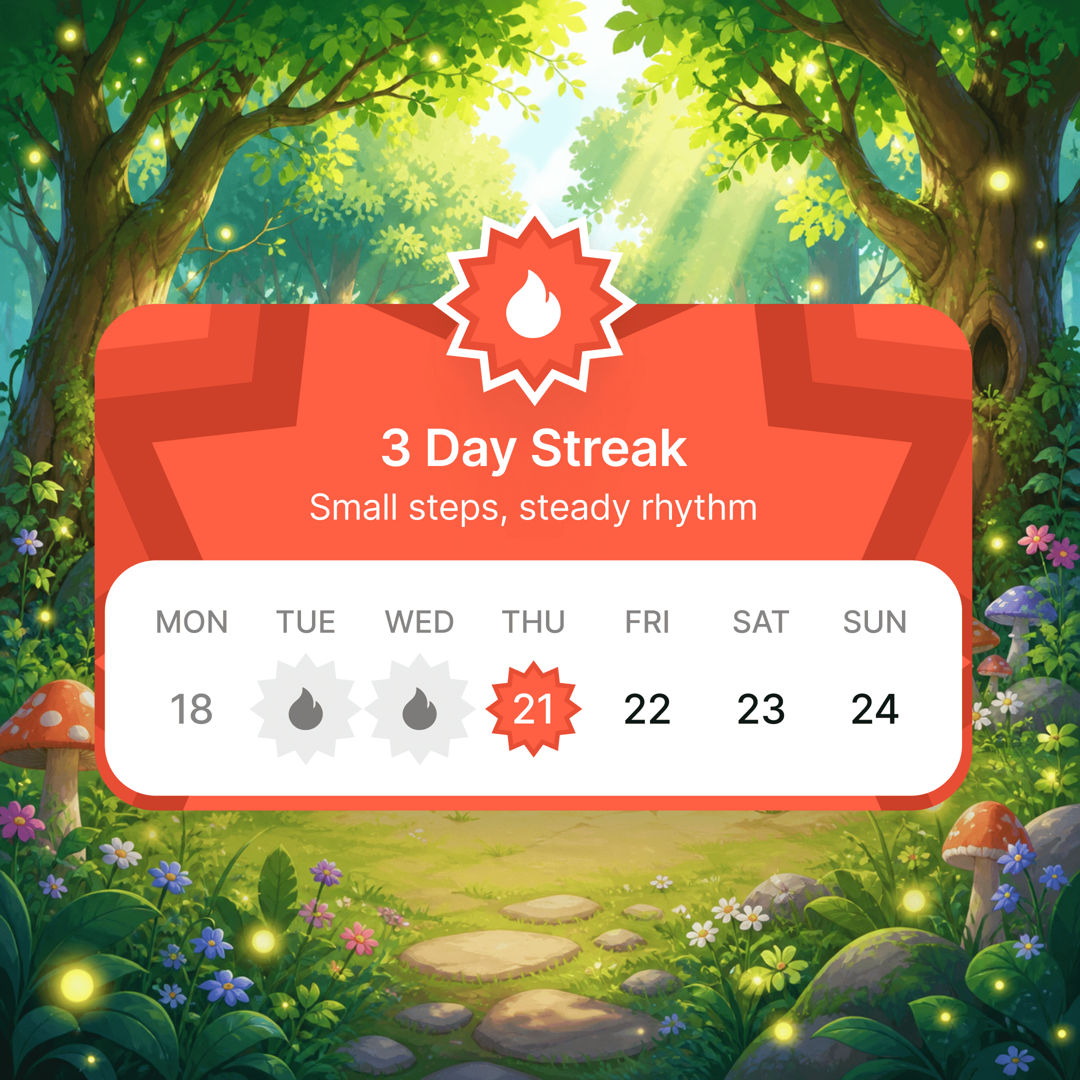 Yup streak card showing a 3 day family routine streak and weekly progress