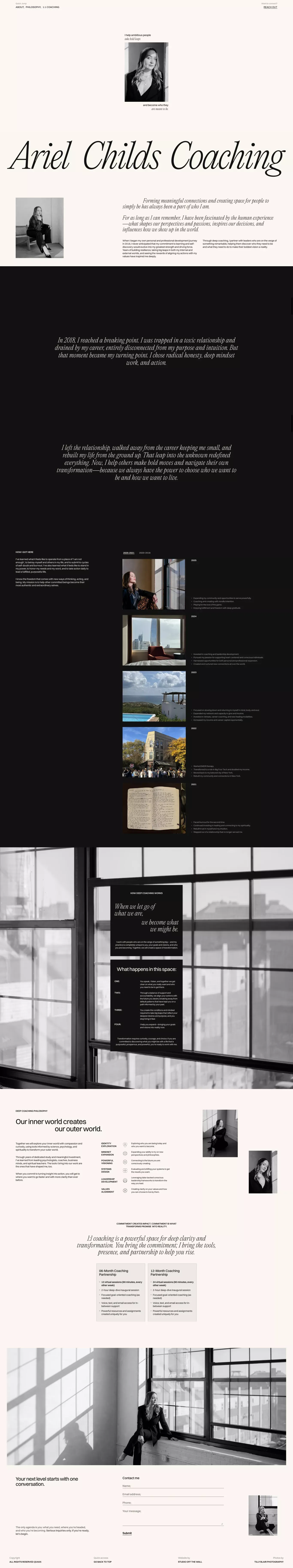 Ariel Childs Coaching landing page screenshot showcasing Education and Health & Fitness design