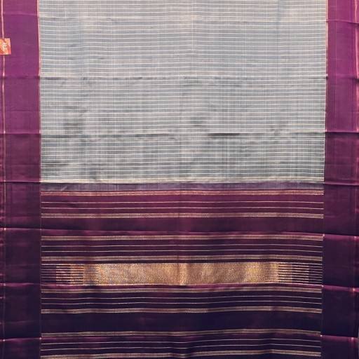 Ash Silver and Magenta Kanchivaram Silk Saree