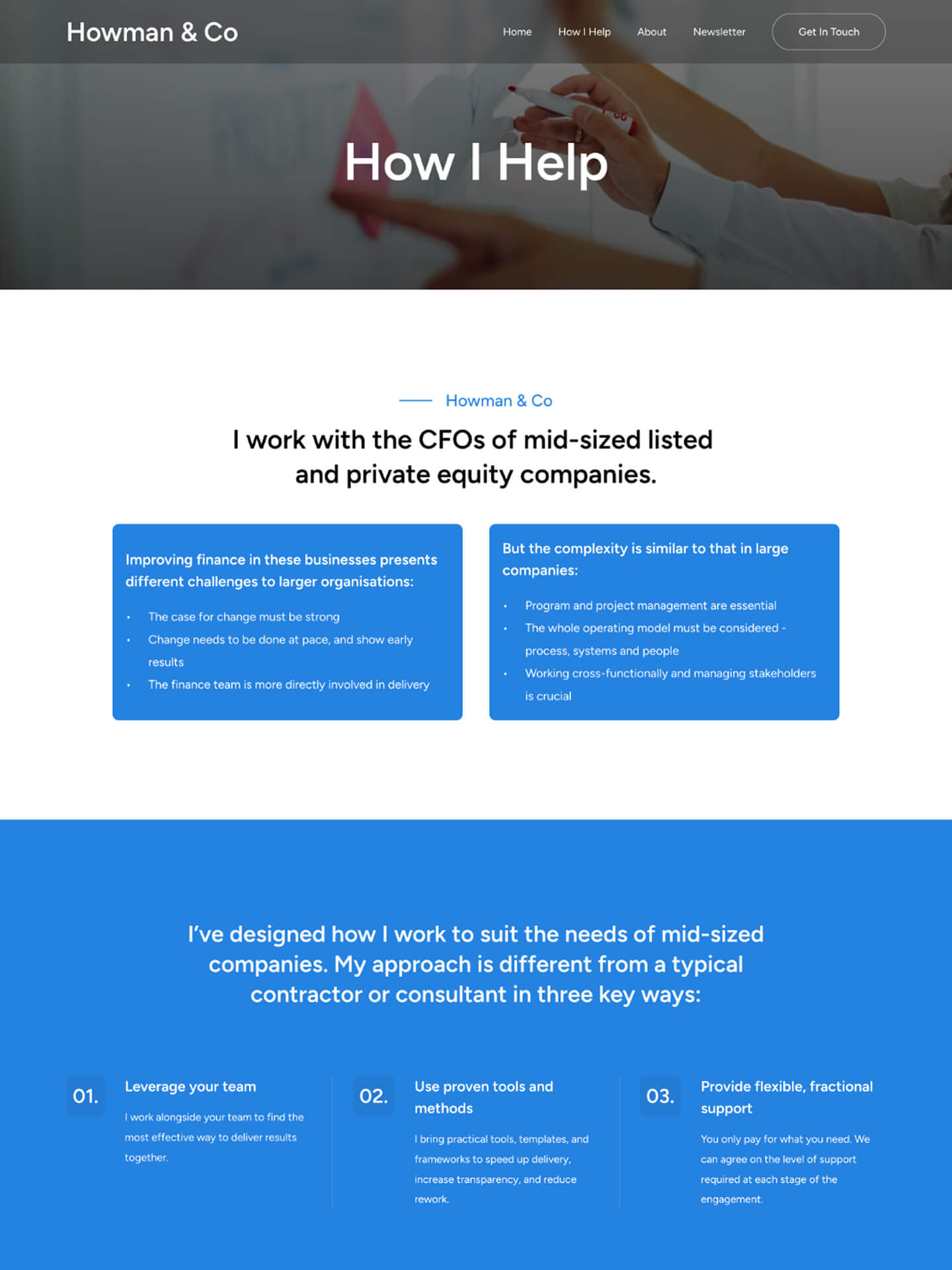 Screen capture of a website design for a gym