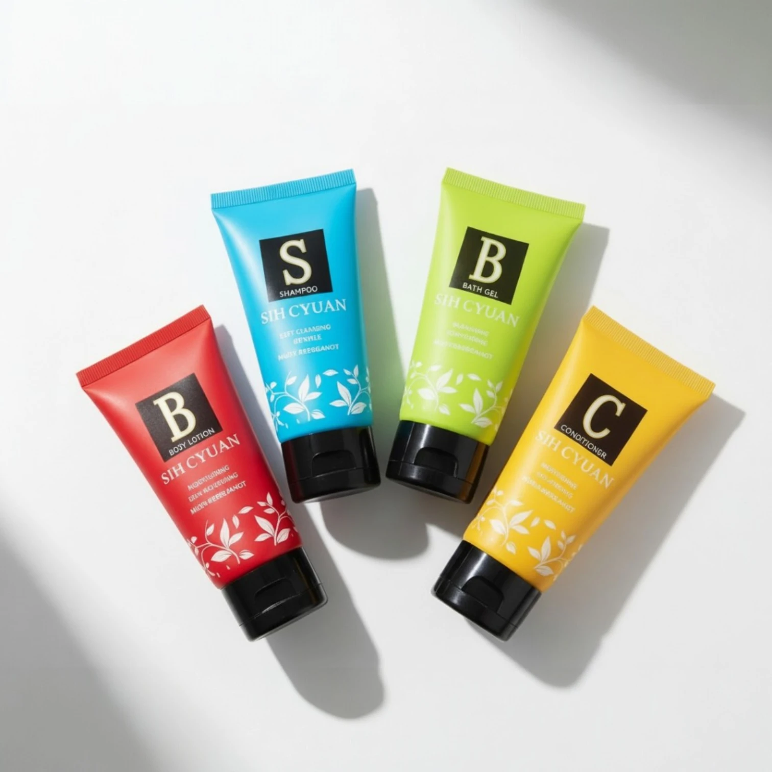 Bulk hotel amenities kit with sustainable packaging, featuring customizable bottles and logo branding for boutique hotels and hospitality chains.