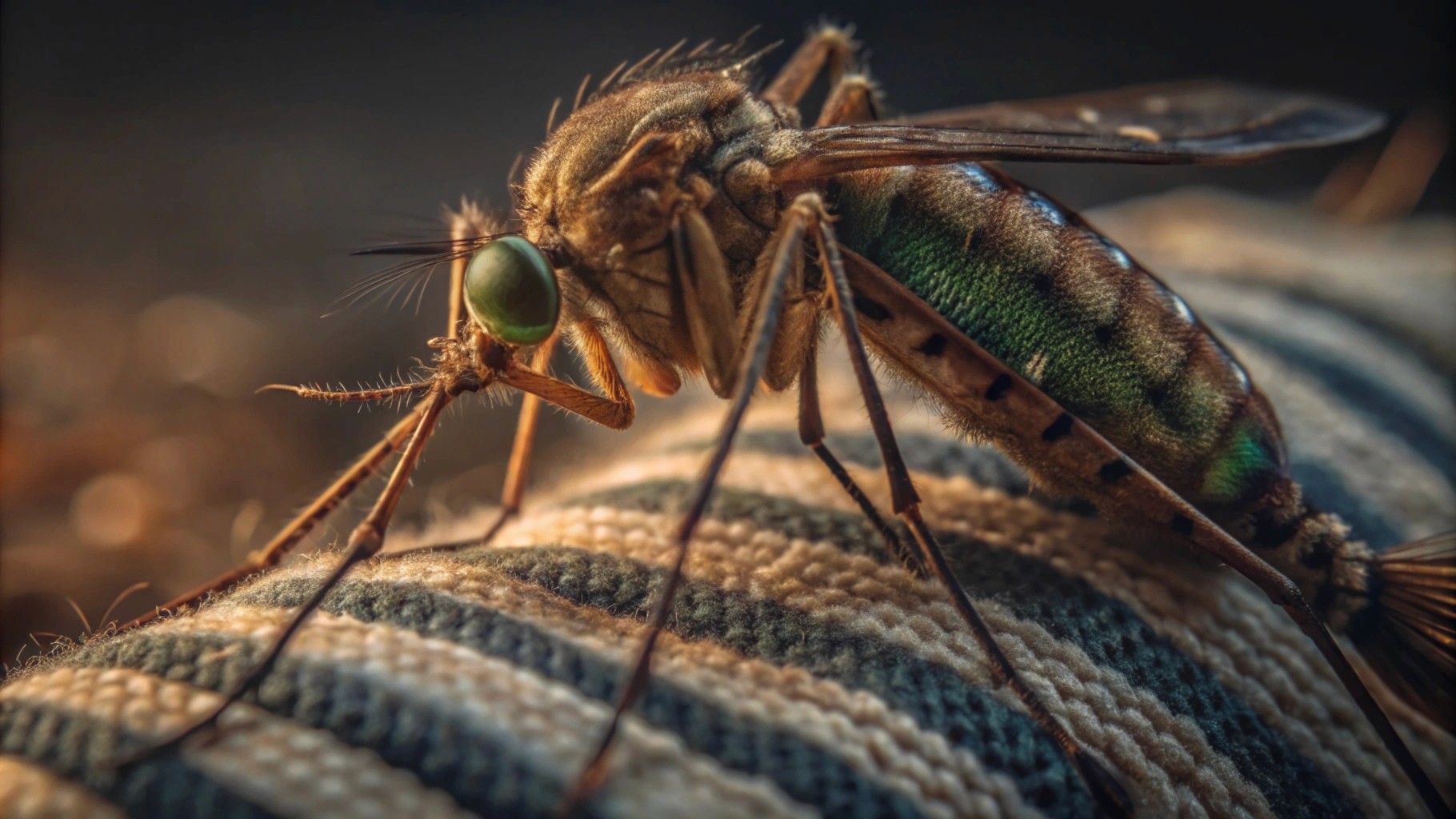 sick mosquitos is covered by green bacteria and has a scarf around its neck