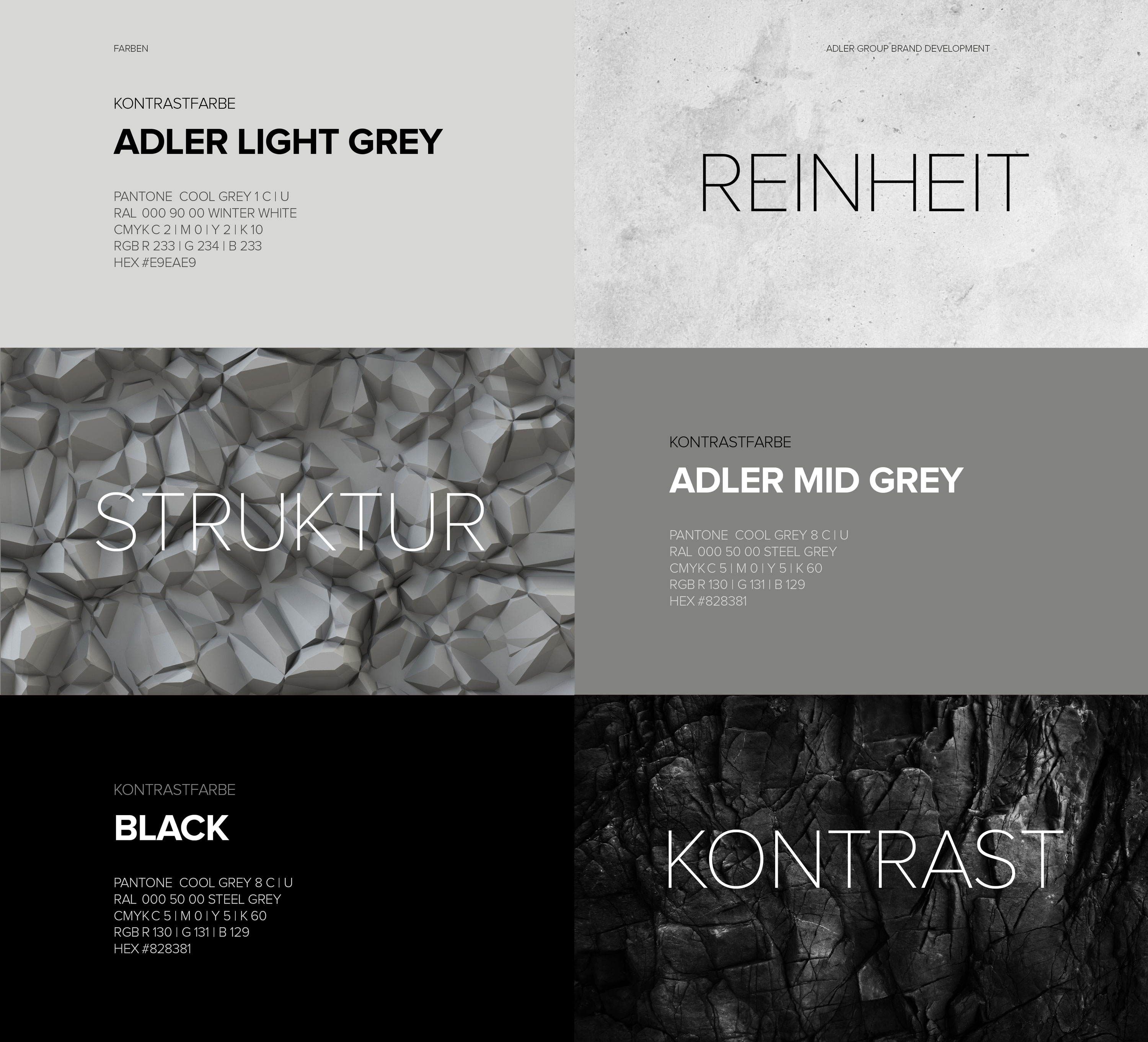 Gestaltungsraster und Farbharmonie im Corporate Design der Adler Group – präzise, sachlich und hochwertig umgesetzt.