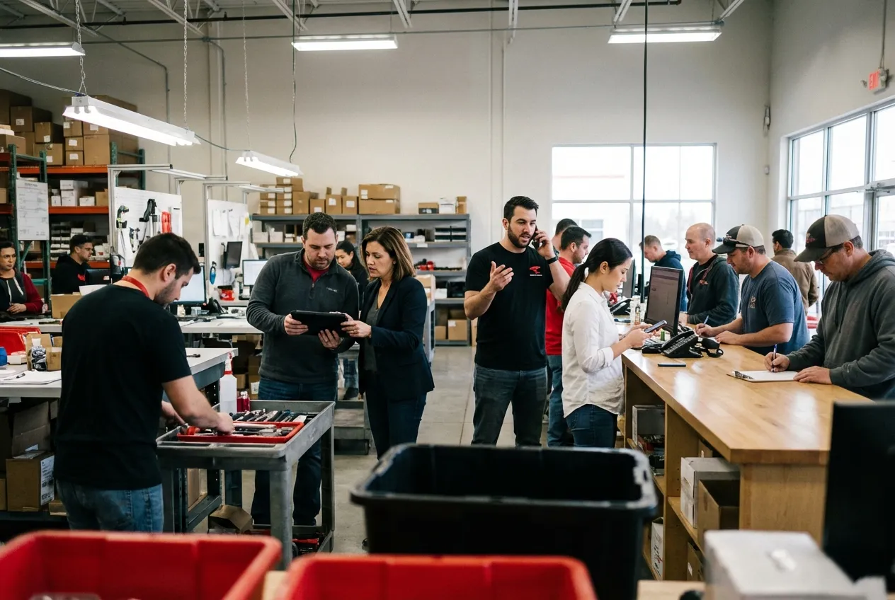 Office teamwork at RockN' Socials, a digital marketing agency workspace.
