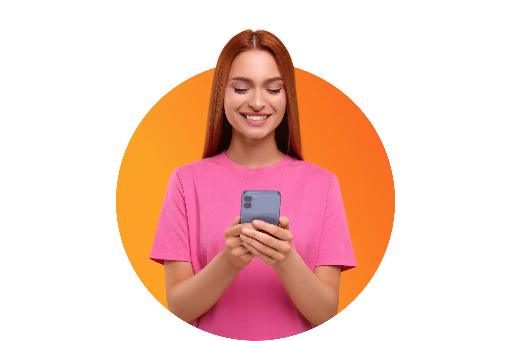 Smiling Women using Phone