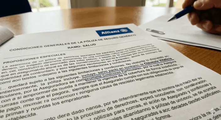 Cláusula vitalicia en el contrato de salud de Allianz, garantizando la no expulsión del asegurado.