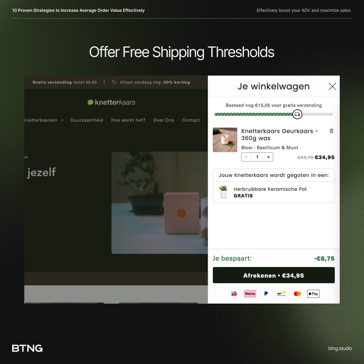 An example of a webshop that levarges Free Shipping Thresolds to increase their AOV.
