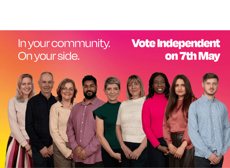 hingford and Woodford Green Community Independents candidates standing in Waltham Forest and Redbridge wards. L-R: Sarah Chaney, Simon Deville, Jillian Ghose, Saqeeb Howlader, Helen Watson, Deborah Hollingsworth, Jennifer Larbie, Rita Mahli, Matt Romo.