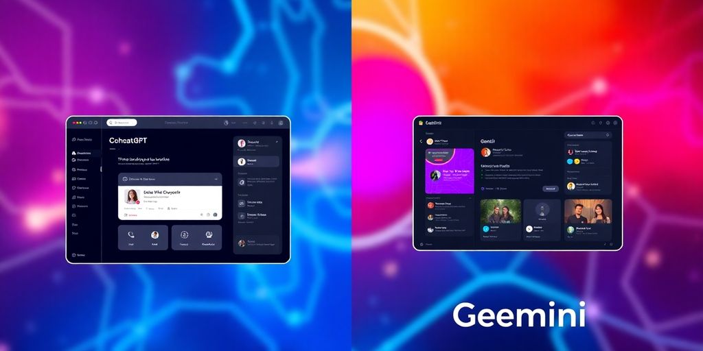 Split-screen image of ChatGPT and Gemini interfaces.