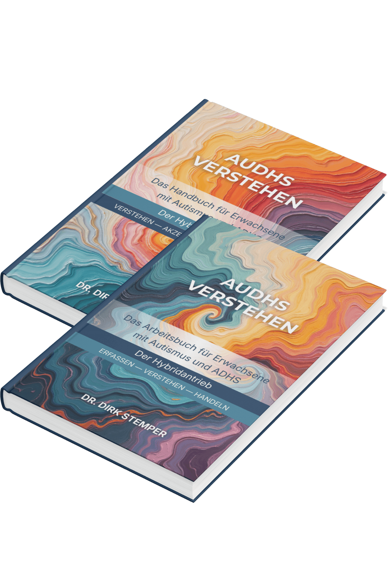 das cover der bücher, AUDHS Arbeitsbuch und AUDHS Handbuch