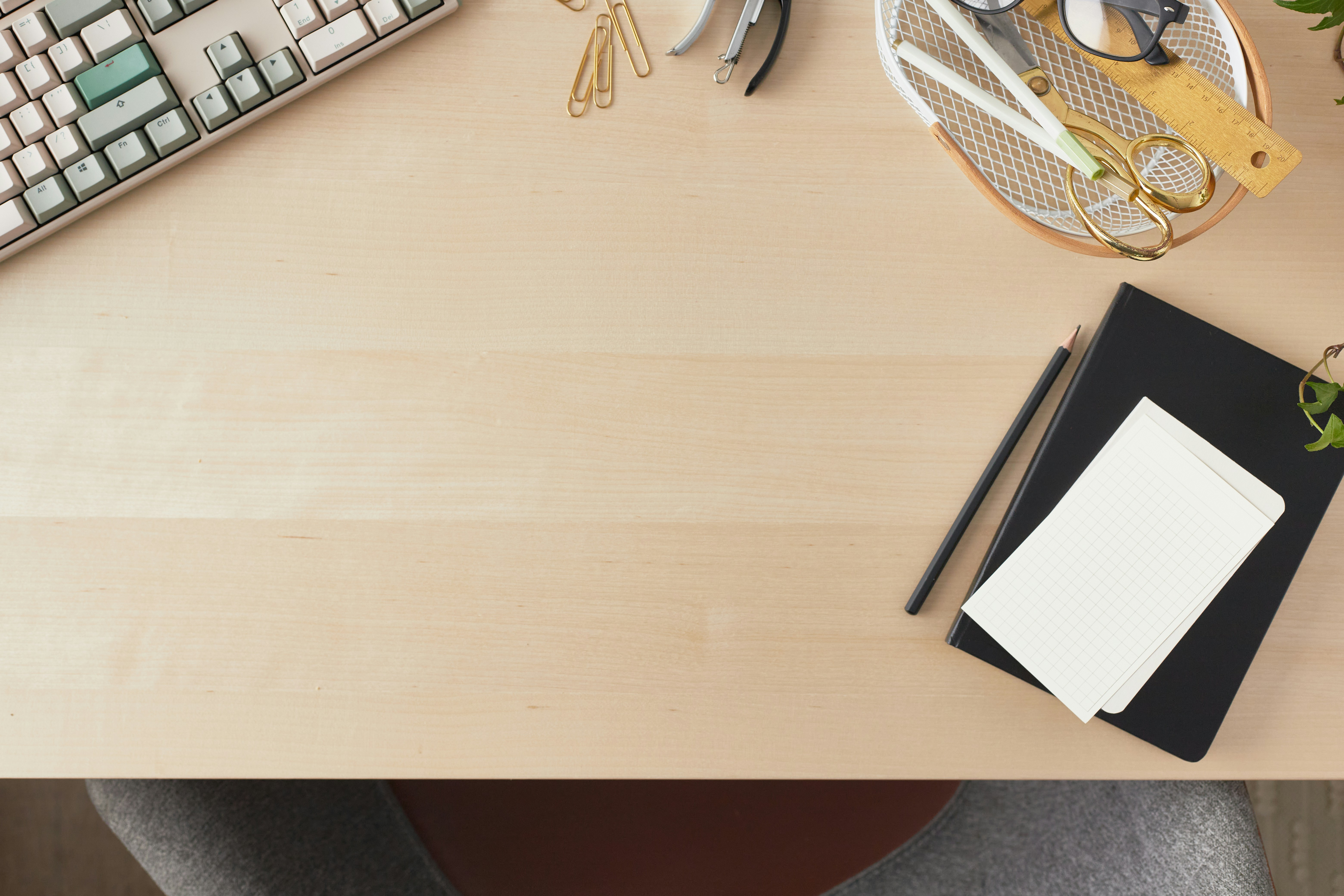 top down view of an office desk