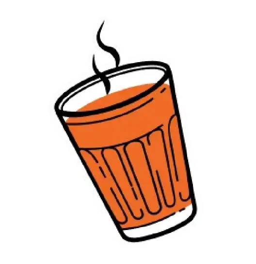 A stylized illustration of a steaming glass of cutting chai.