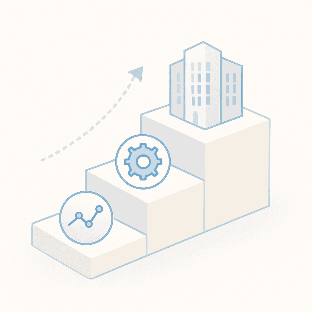 Three ascending block tiers symbolizing entry, pro and enterprise GEO tool pricing levels