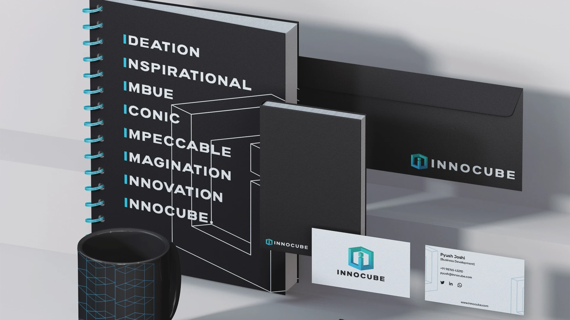 Brand assets and stationery kit created for Tata - Innocube