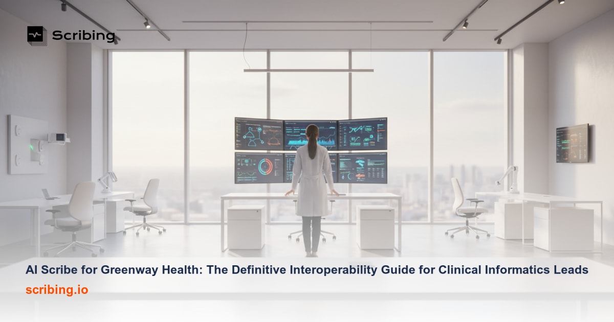 Corporate illustration representing AI scribe technology integrated with Epic EHR clinical documentation workflow
