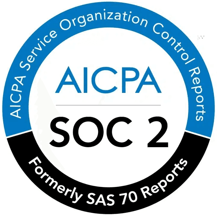 Badge de conformité AICPA SOC 2 Type II attestant du respect des normes de sécurité, confidentialité, intégrité des données et contrôles internes pour les systèmes d’information et applications web professionnels.