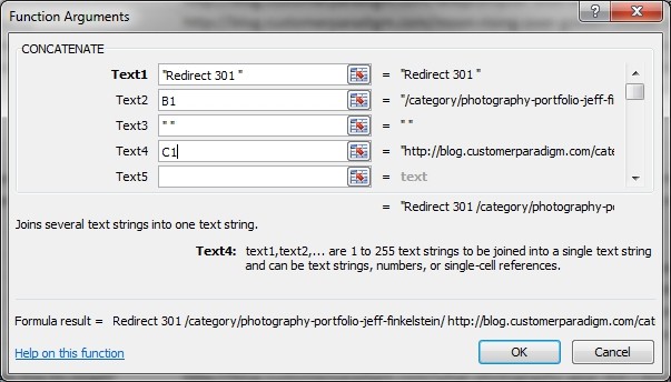 Concatenate function in Excel - step two