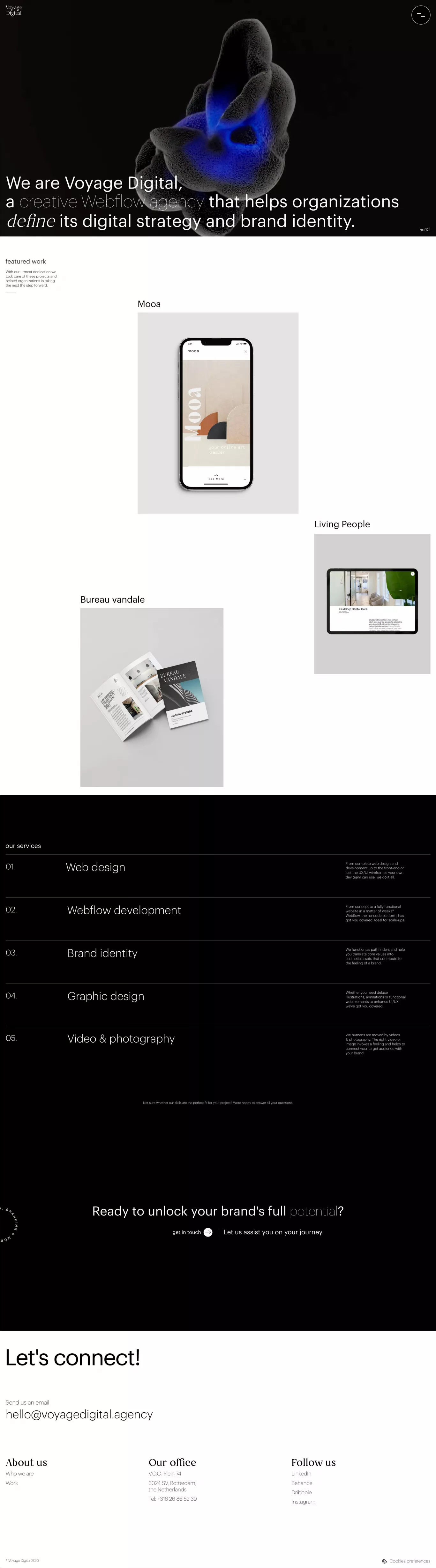 Voyage Digital - Creative Webflow agency portfolio page screenshot showcasing Photography and Design design