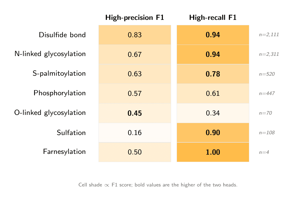 Orbion's AstraPTM2 Machine Learning Model's PTM Predictions on an Example Protein