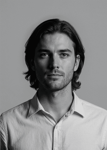 Black and white portrait of James Kirk, Lead Developer at Solra