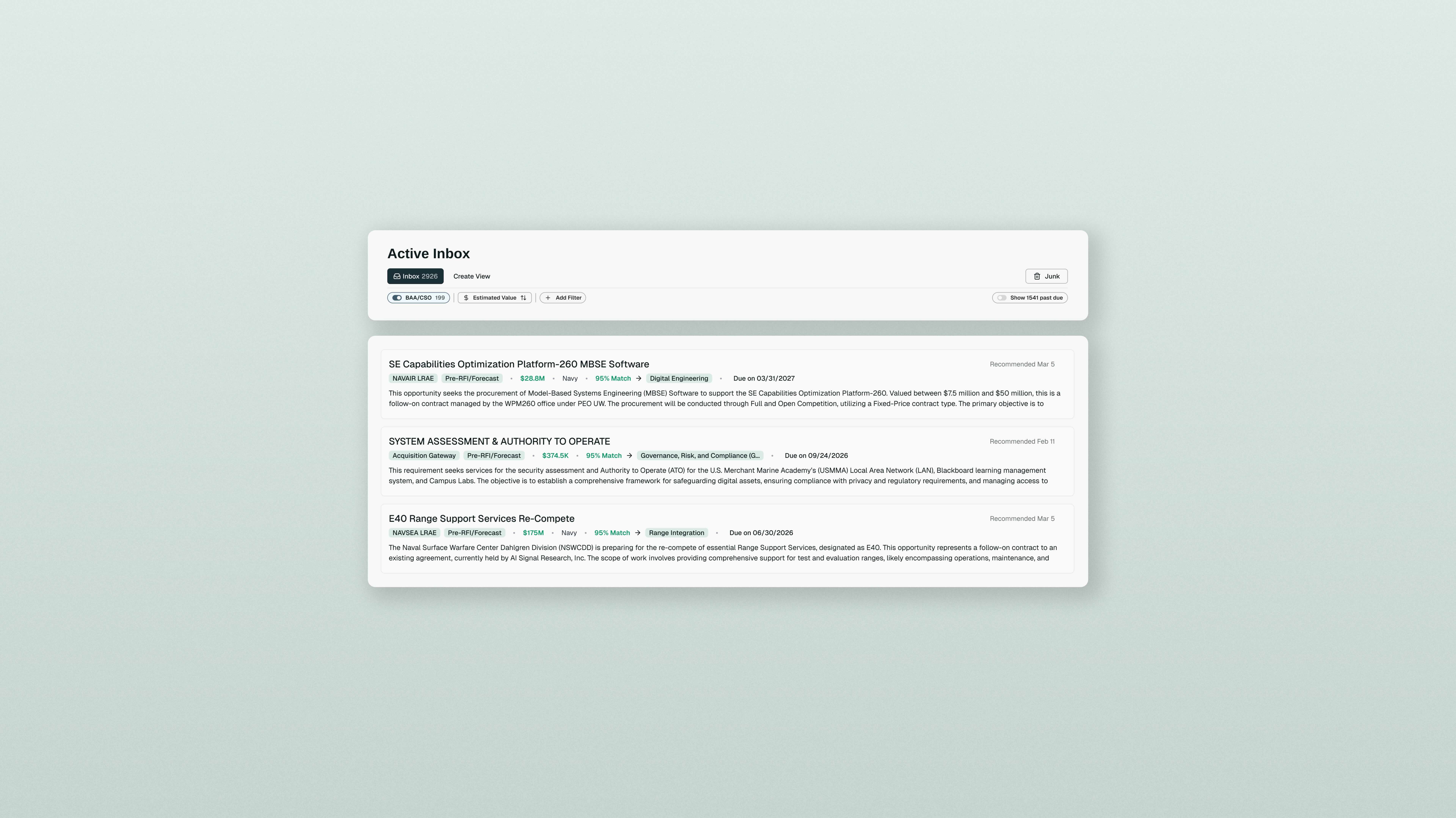 Mockup of the Contract Inbox