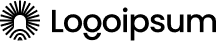 The image displays a black-and-white logo featuring a circular geometric design next to the text "Logoipsum" in a modern sans-serif font.