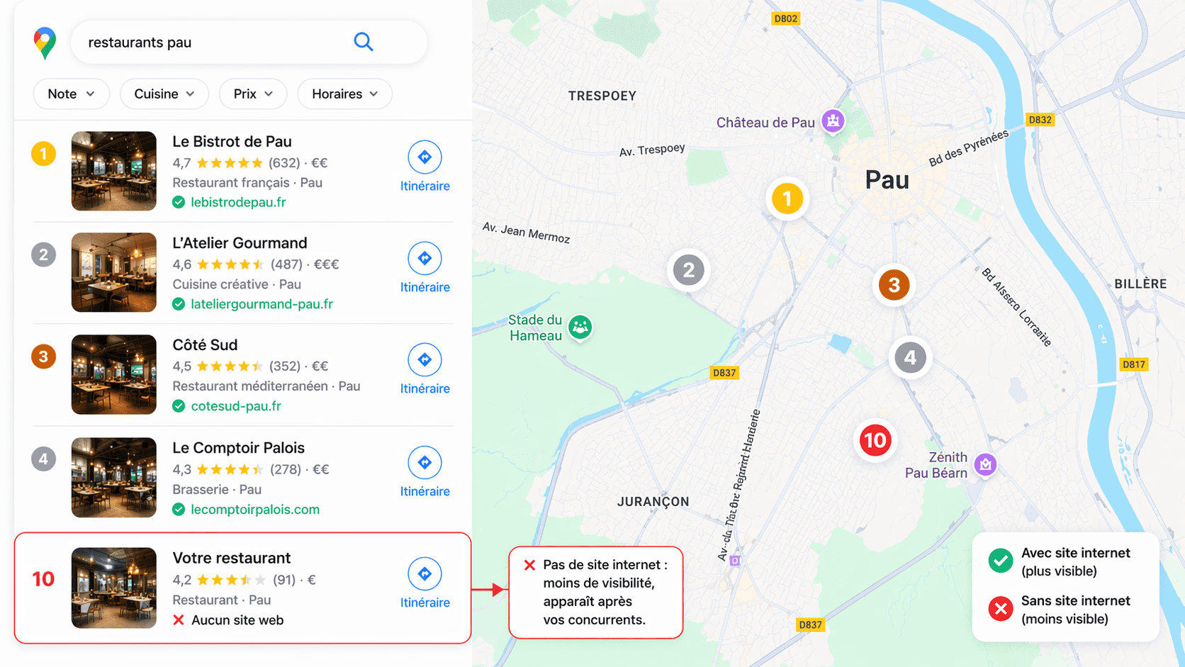 Recherches google map restaurants à pau