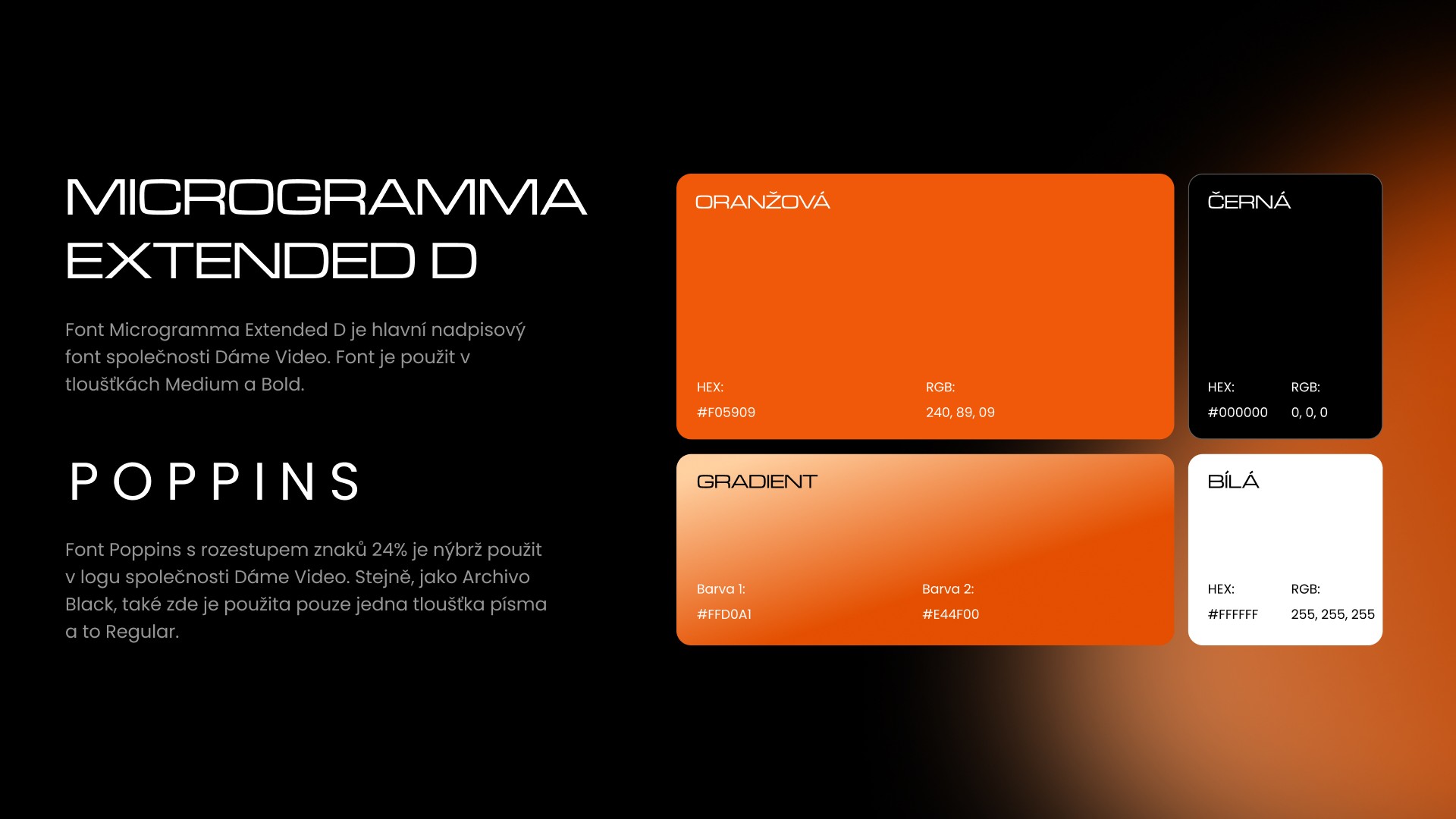 Fonty a barevná paleta Dáme Video