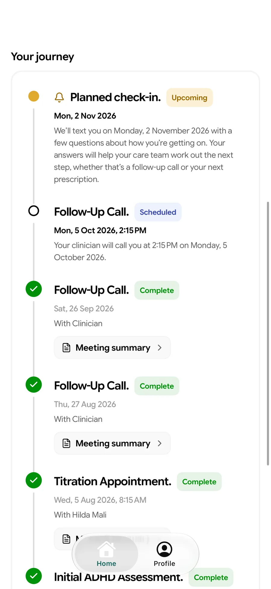 App: titration journey with follow-up calls