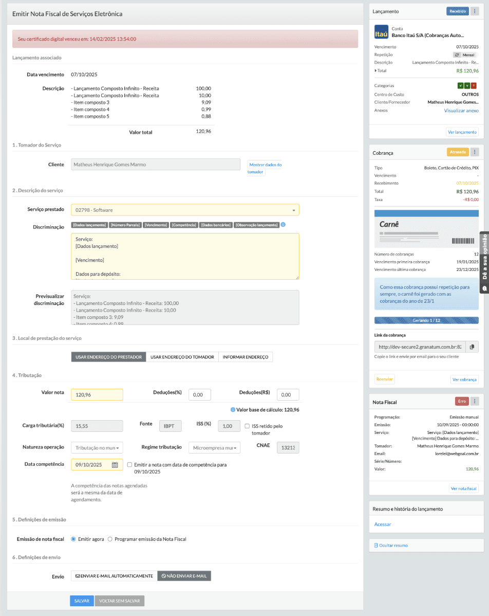 Tela que mostra a jornada da transação