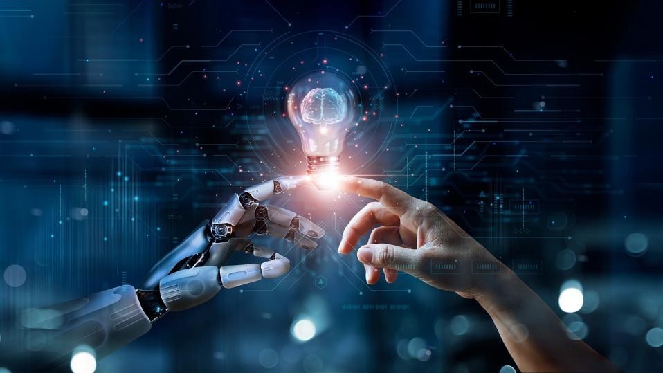 A portraying image of AI development along with human and robotics