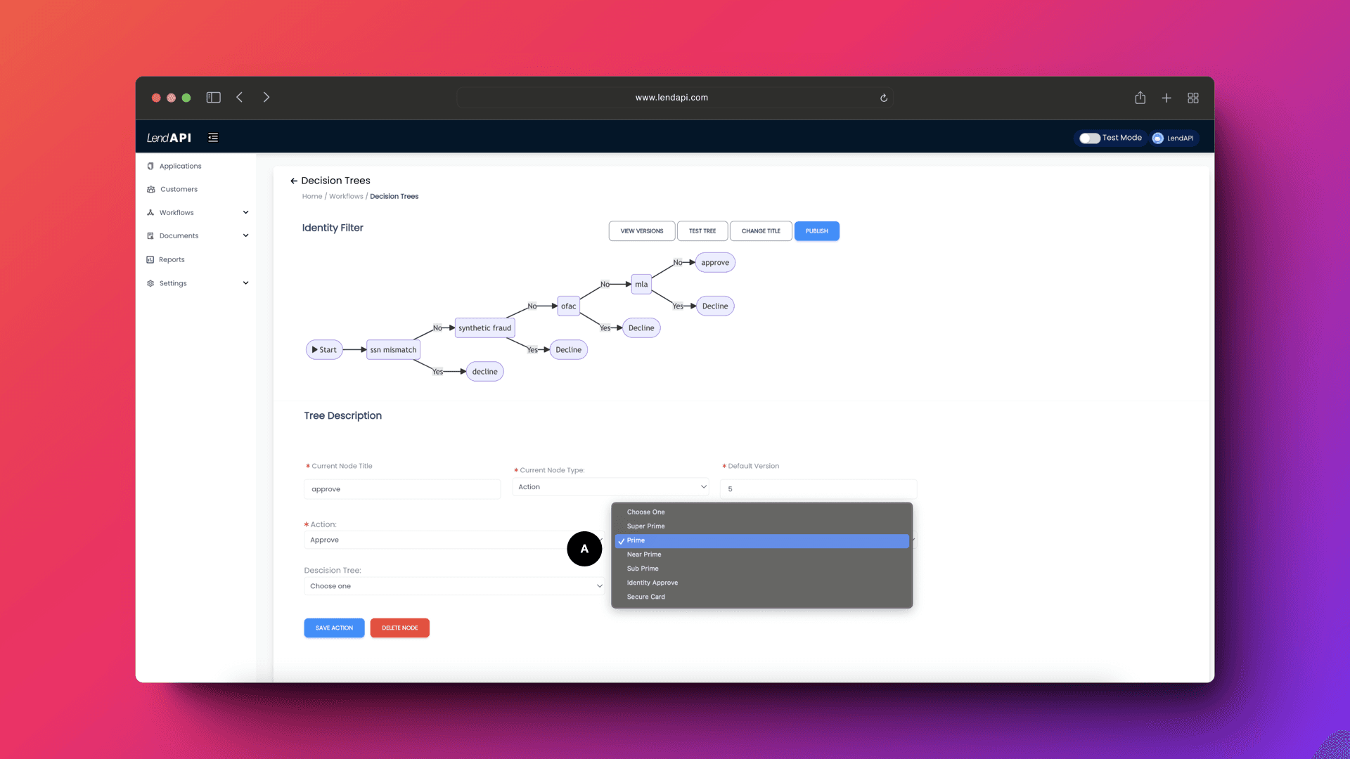 LendAPI Documentation - Decision Tree Builder - Approved Action