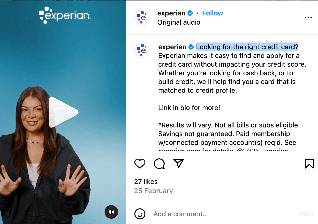 Marketing Spotlight Experian social media content