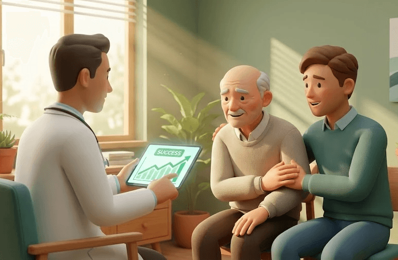 3D छवि दर्शाती है Patient stories और doctor से consultation