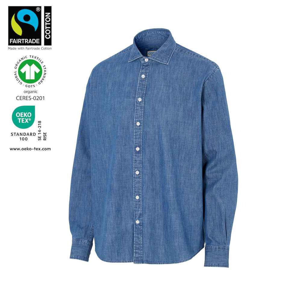 Schildersoverall dames bij Vanatex — Cottover Denim Shirt Comfort Man – Gots Gecertificeerd