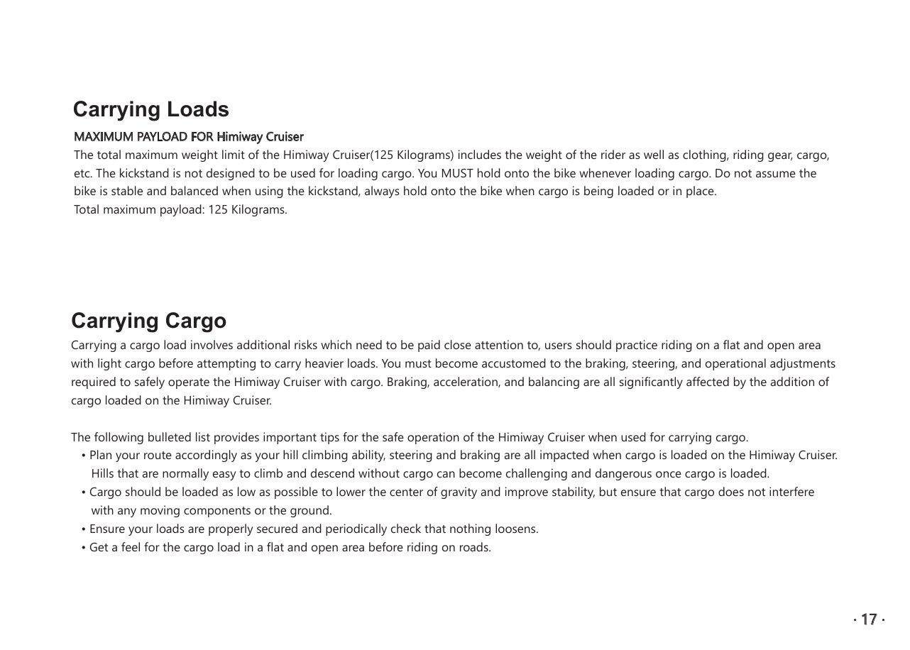 Himiway bicycle manual, printed page 17