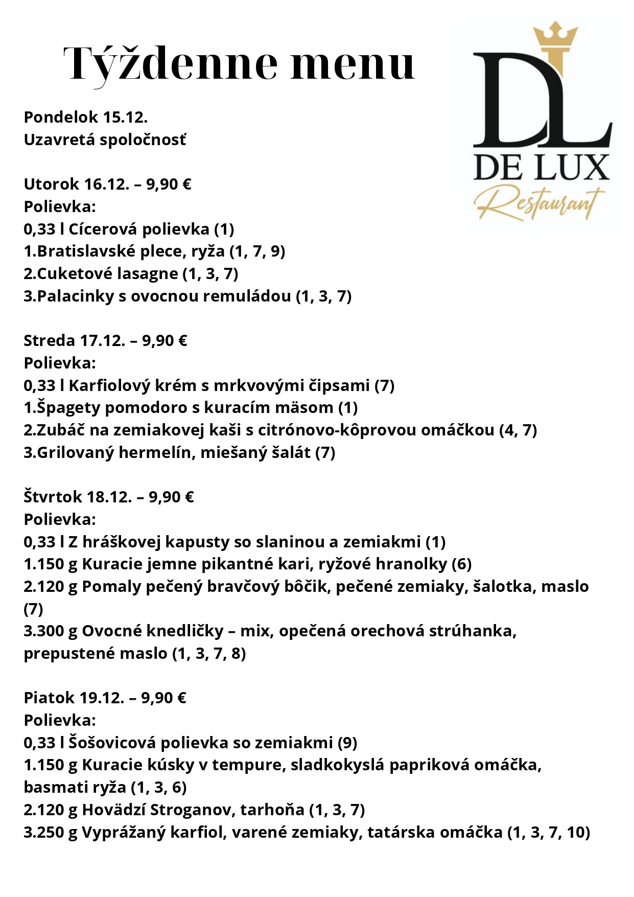 Delux Restaurant Menu