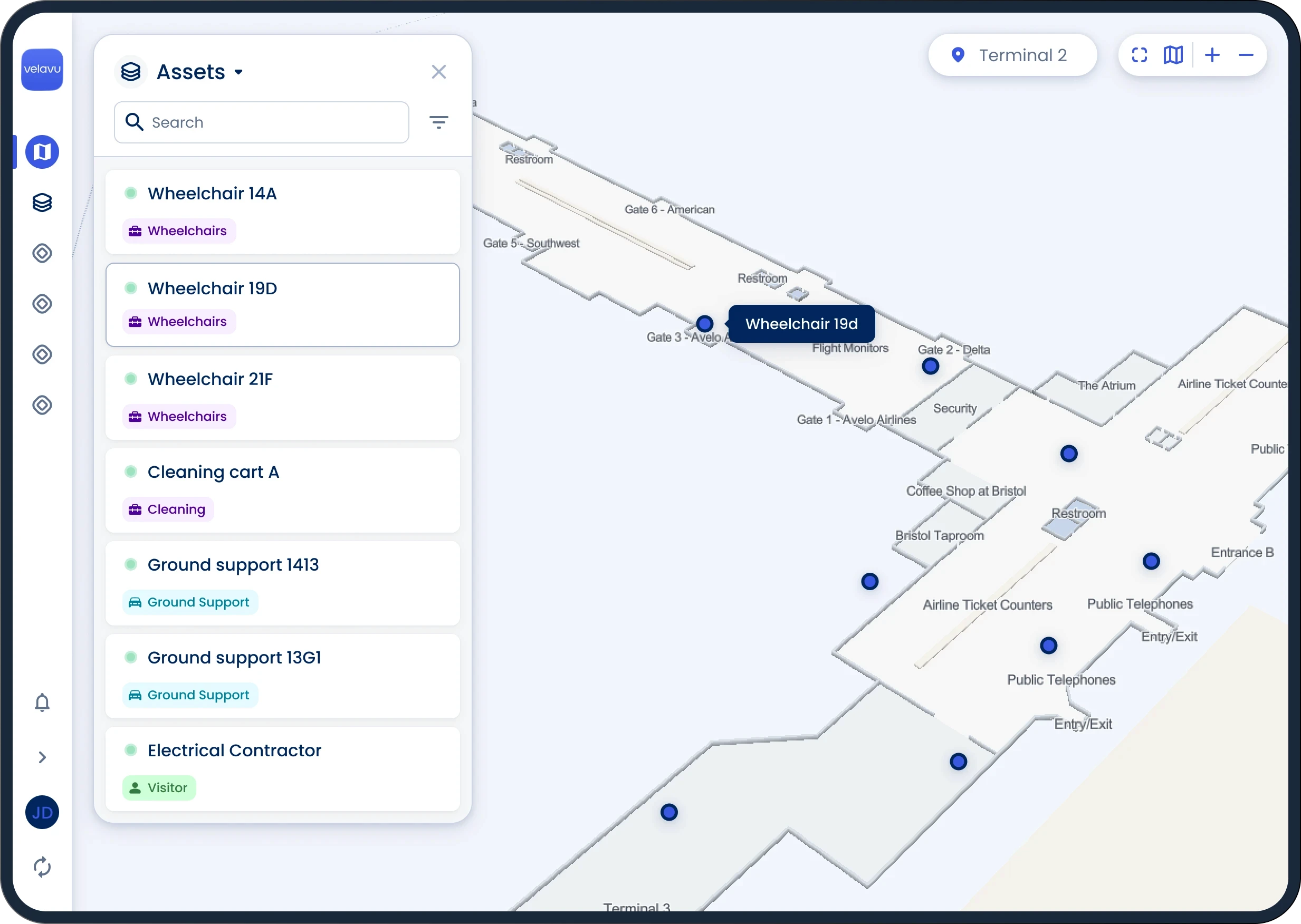 User interface showing asset location in an airport