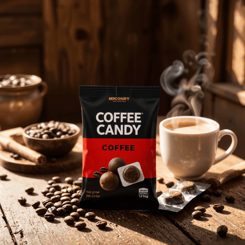 product photography of a pack of coffee candy