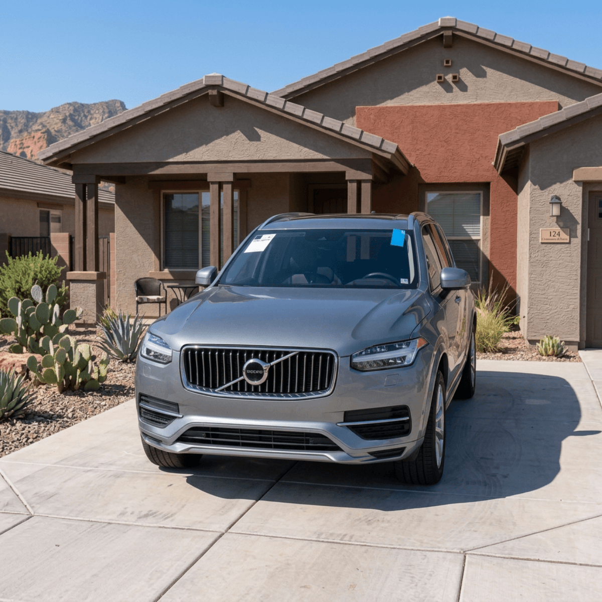 Silver Volvo XC90 parked outside a Bullhead City property after receiving professional auto glass service