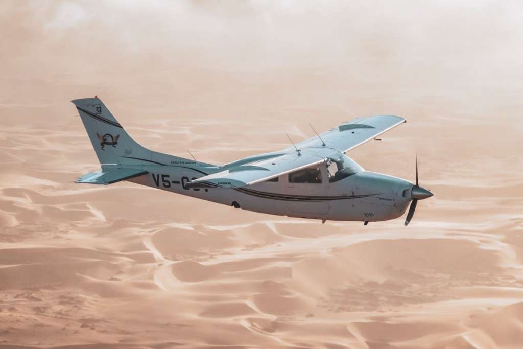 Plane flying over the Namibian desert