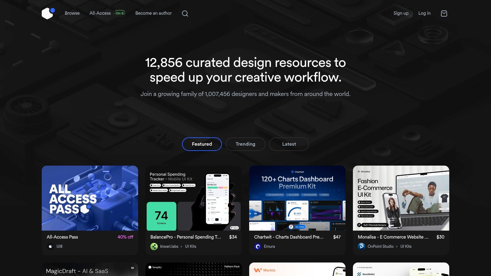 UI8 marketplace showing various mobile UI kits