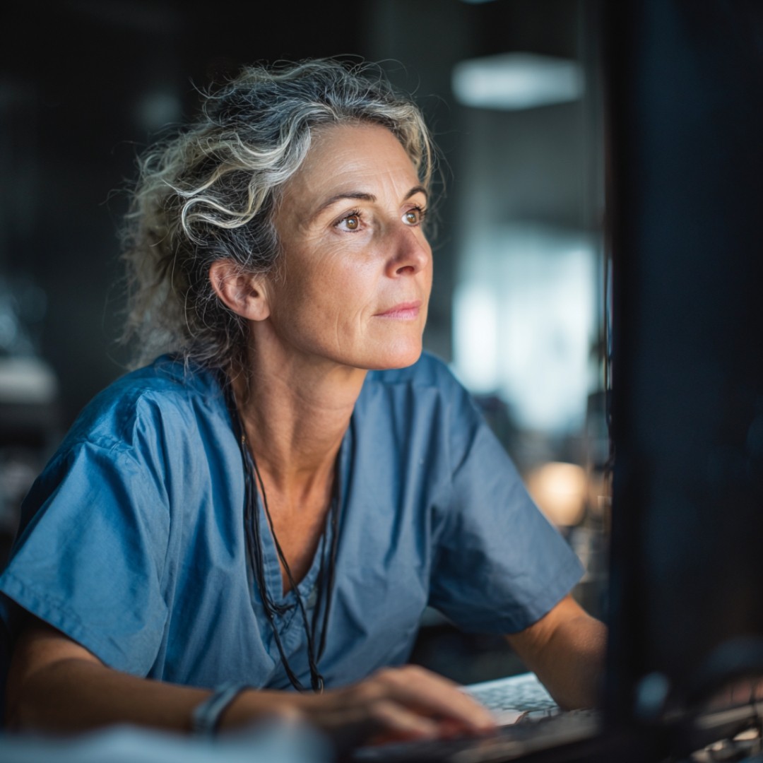 Surgeon looking at computer screen