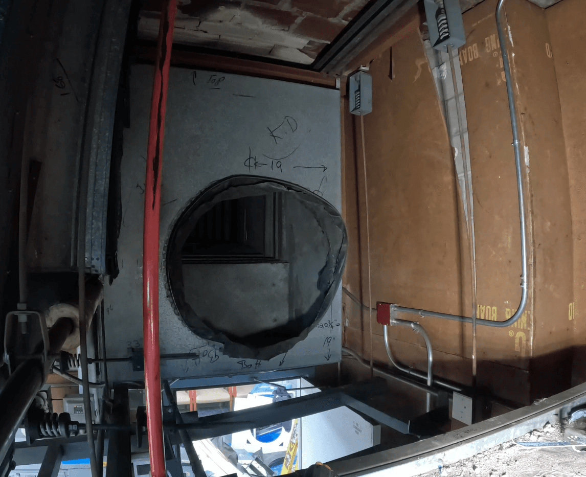 GRR Cooling Experts duct opening prepared for new exhaust fan installation during hospital HVAC retrofit